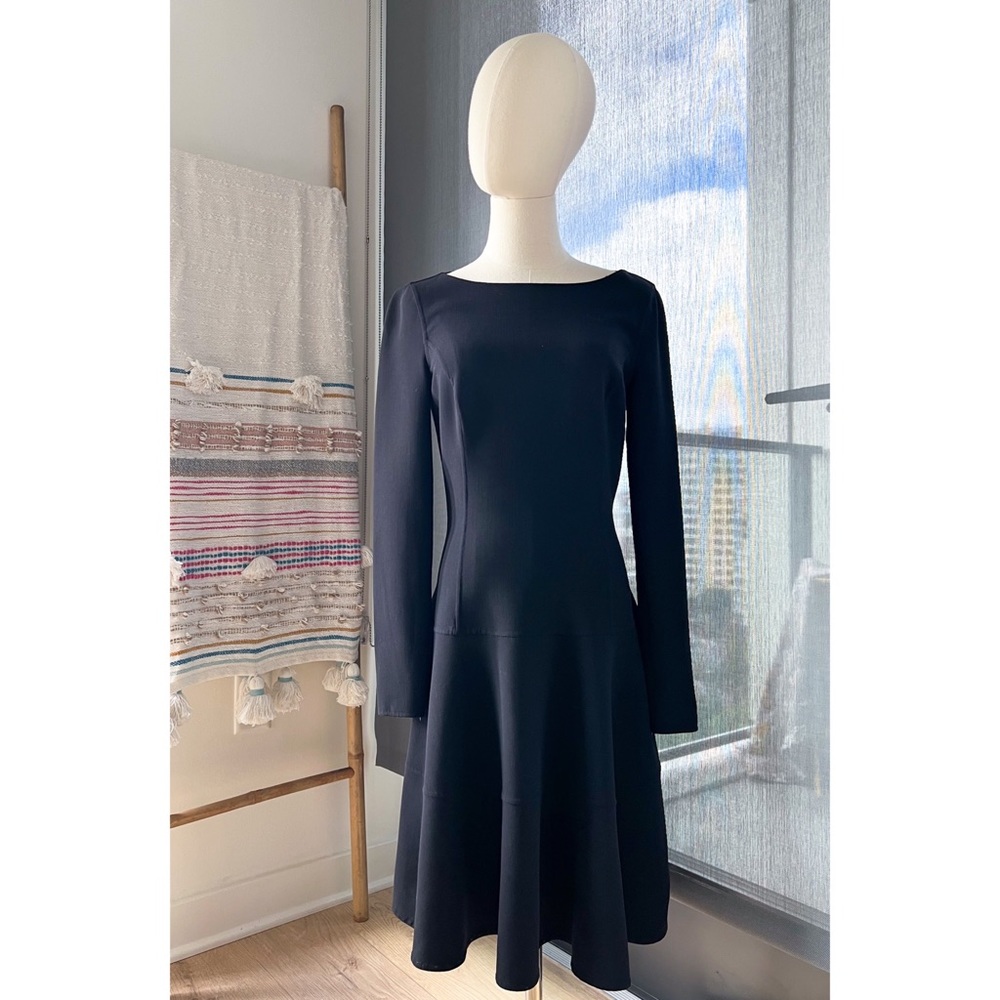 Michael Kors Collection Black Long Sleeve Wool Blend Fit & Flare Dress Size 8